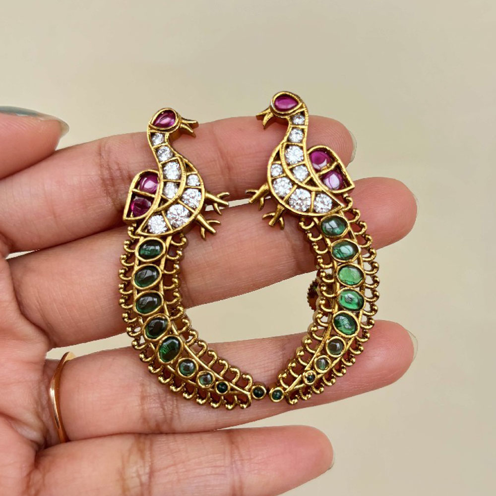 Handmade Brass Metal Jewellery Peacock Hoop Earrings